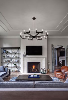 Chandelier, Fireplace, Interior, Living room, Wood Texture Flooring