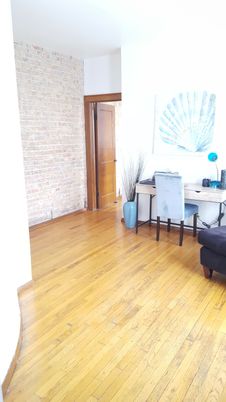 Home Office, Interior, Stone Walls, Wood Texture Flooring