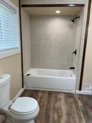 Bathroom, Interior, Recessed Lighting, Wood Texture Flooring