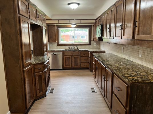 Interior, Kitchen, Stainless Steel Appliances, Wood Texture Flooring