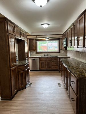 Interior, Kitchen, Stainless Steel Appliances, Wood Texture Flooring