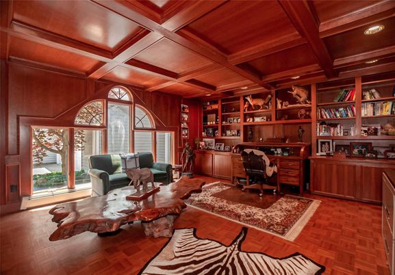 Home Office, Interior, Recessed Lighting, Wooden Beams, Wooden Ceilings, Wood Texture Flooring, Wooden Walls