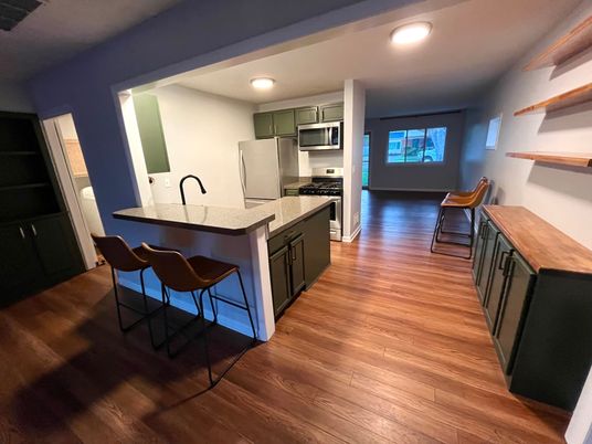 Interior, Kitchen, Recessed Lighting, Wood Texture Flooring