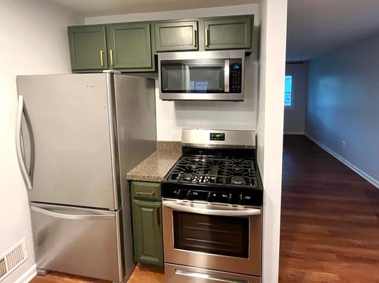 Interior, Kitchen, Stainless Steel Appliances, Wood Texture Flooring