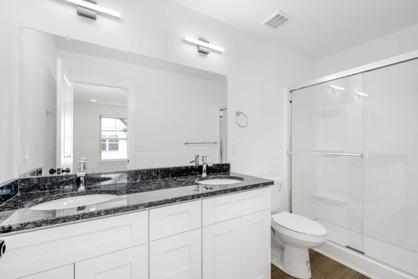 Bathroom, Dual Sink Vanities, Glass Shower, Interior
