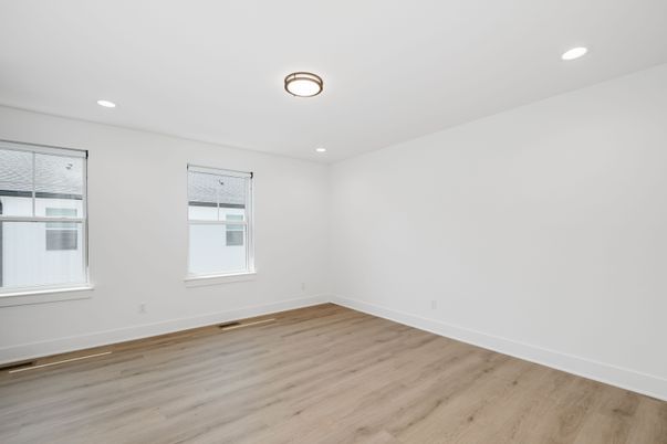Empty room, Interior, Recessed Lighting, Wood Texture Flooring