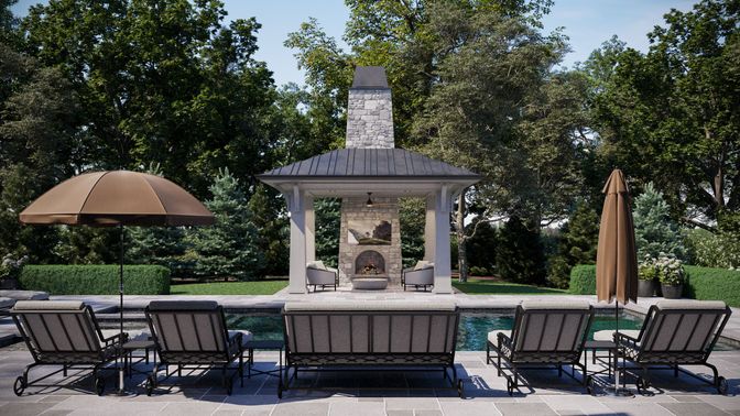 Exterior, Fireplace, Pool