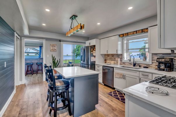 Interior, Kitchen, Pendant Lights, Recessed Lighting, Wood Texture Flooring