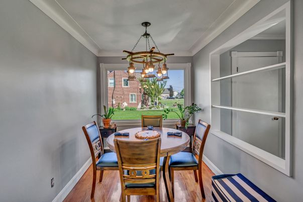 Dining room, Interior, Pendant Lights, Wood Texture Flooring