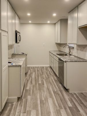 Interior, Kitchen, Recessed Lighting, Wood Texture Flooring