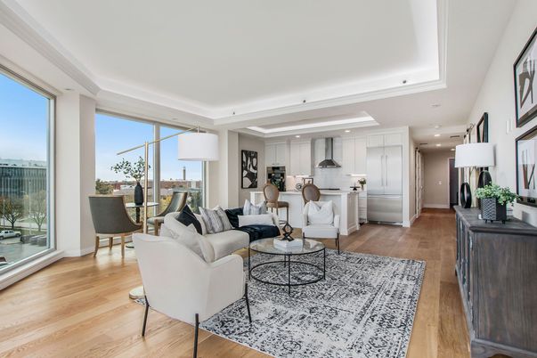 Interior, Kitchen, Living room, Recessed Lighting, Stainless Steel Appliances, Wood Texture Flooring