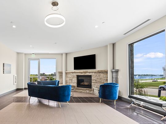Fireplace, Interior, Living room, Pendant Lights, Recessed Lighting, Wood Texture Flooring
