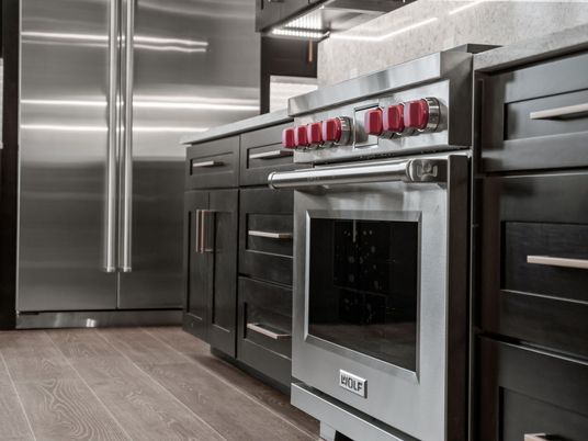 Interior, Kitchen, Stainless Steel Appliances, Wood Texture Flooring