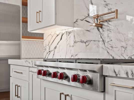 Interior, Kitchen, Marble Walls, Stainless Steel Appliances