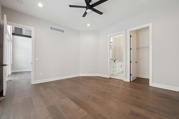 Bathroom, Empty room, Interior, Recessed Lighting, Wood Texture Flooring