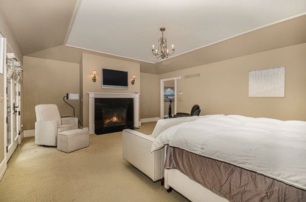 Bedroom, Chandelier, Fireplace, Interior