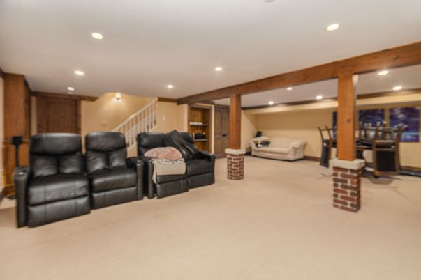 Interior, Living room, Recessed Lighting, Wooden Beams