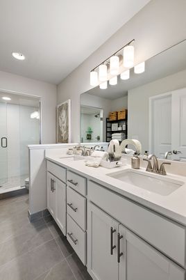 Bathroom, Dual Sink Vanities, Glass Shower, Interior, Recessed Lighting