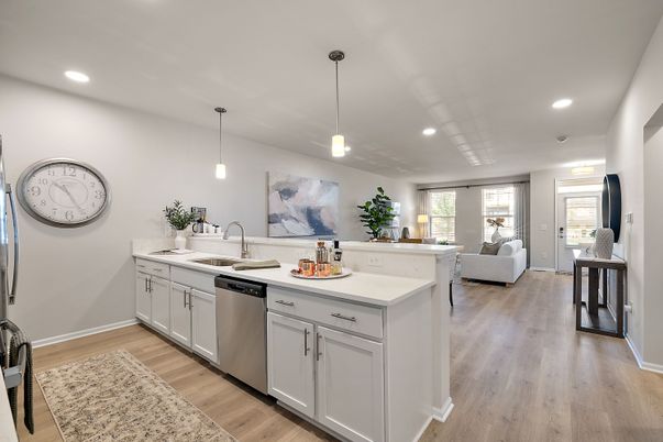 Interior, Kitchen, Living room, Pendant Lights, Recessed Lighting, Wood Texture Flooring