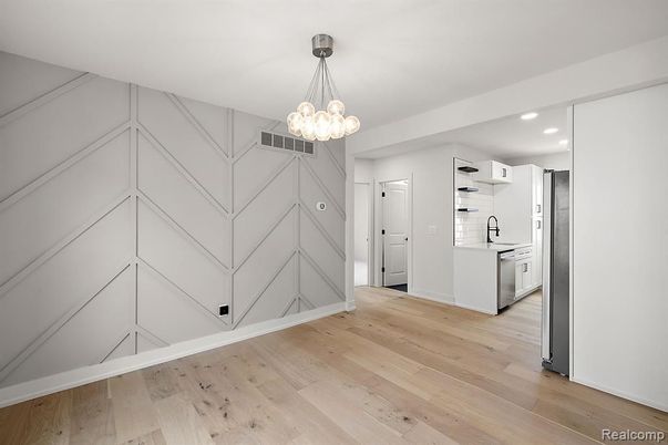 Interior, Kitchen, Pendant Lights, Recessed Lighting, Wood Texture Flooring