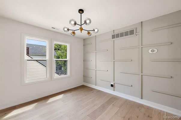Empty room, Interior, Pendant Lights, Wood Texture Flooring