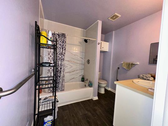Bathroom, Interior, Marble Walls, Wood Texture Flooring