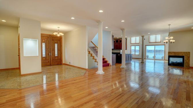 Chandelier, Interior, Recessed Lighting, Wood Texture Flooring