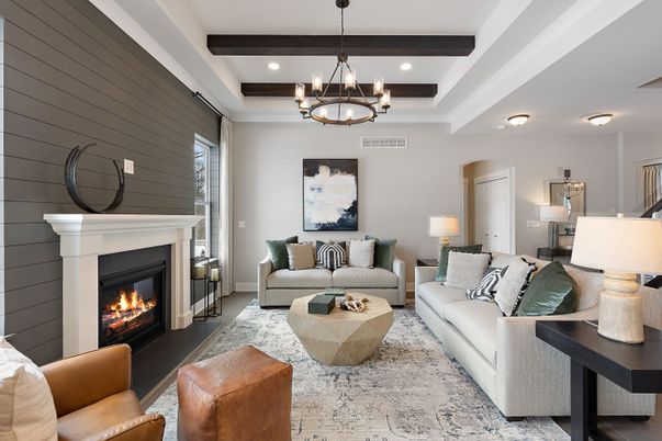 Chandelier, Fireplace, Interior, Living room, Recessed Lighting