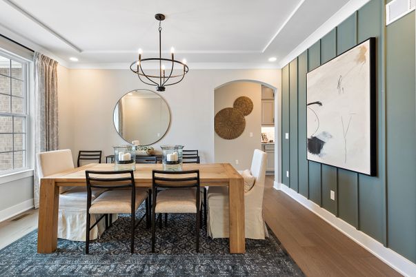 Chandelier, Dining room, Interior, Recessed Lighting, Wood Texture Flooring