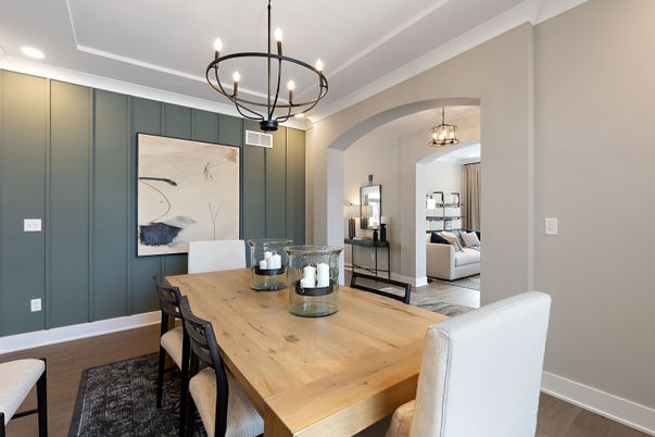 Chandelier, Dining room, Interior, Recessed Lighting, Wood Texture Flooring