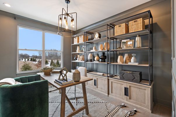 Home Office, Interior, Pendant Lights, Recessed Lighting, Wood Texture Flooring