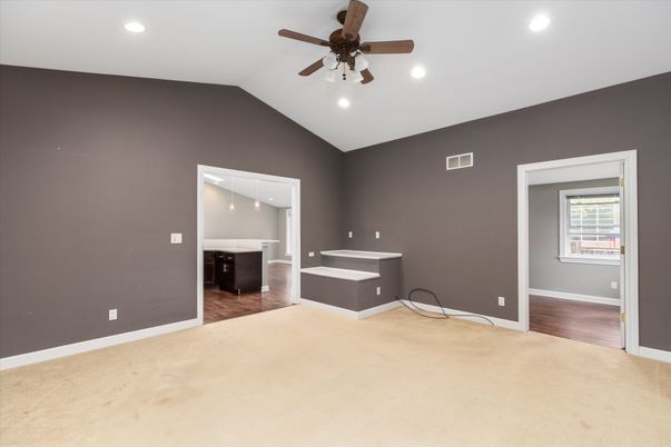 Empty room, Interior, Recessed Lighting, Wood Texture Flooring