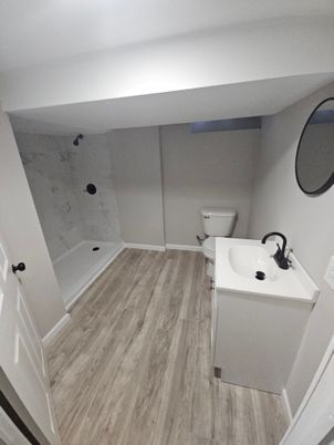Bathroom, Interior, Marble Walls, Wood Texture Flooring