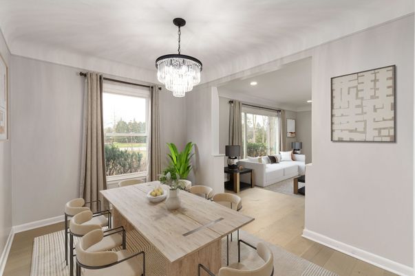 Chandelier, Dining room, Interior, Living room, Recessed Lighting, Wood Texture Flooring