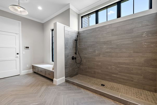Bathroom, Interior, Recessed Lighting, Wood Texture Flooring