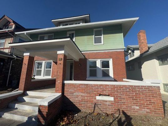Exterior, Facade, Brick Facade, American Foursquare