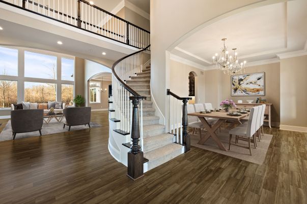 Chandelier, Dining room, Interior, Living room, Recessed Lighting, Wood Texture Flooring