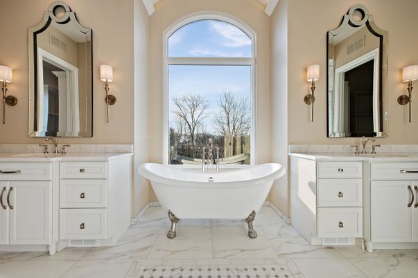 Bathroom, Dual Sink Vanities, Free Standing Baths, Interior, Marble