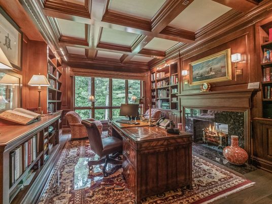 Fireplace, Home Office, Interior, Wooden Beams, Wooden Walls
