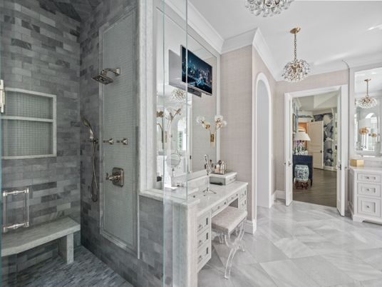 Bathroom, Glass Shower, Interior, Pendant Lights