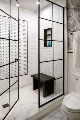 Bathroom, Glass Shower, Interior, Recessed Lighting