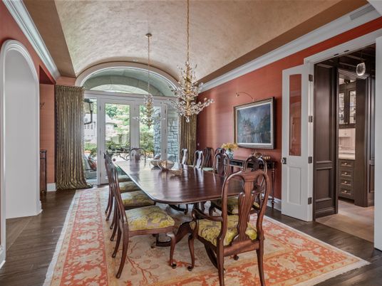 Chandelier, Dining room, Interior, Pendant Lights, Wood Texture Flooring