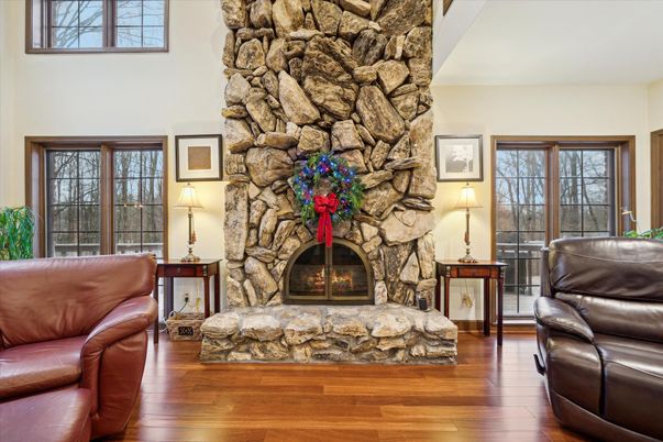 Fireplace, Interior, Stone Walls, Wood Texture Flooring