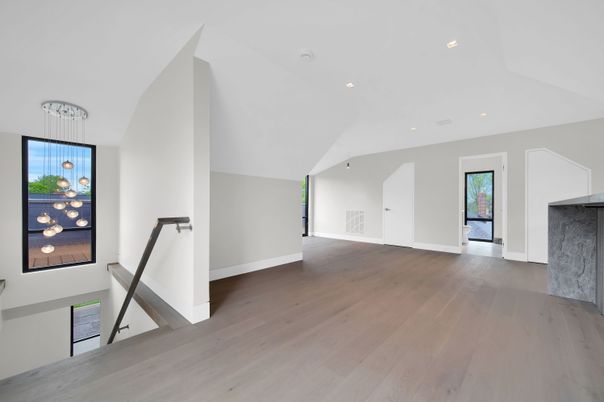 Empty room, Interior, Pendant Lights, Recessed Lighting, Wood Texture Flooring