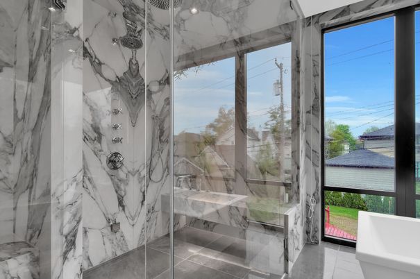 Bathroom, Glass Shower, Interior, Marble, Marble Walls