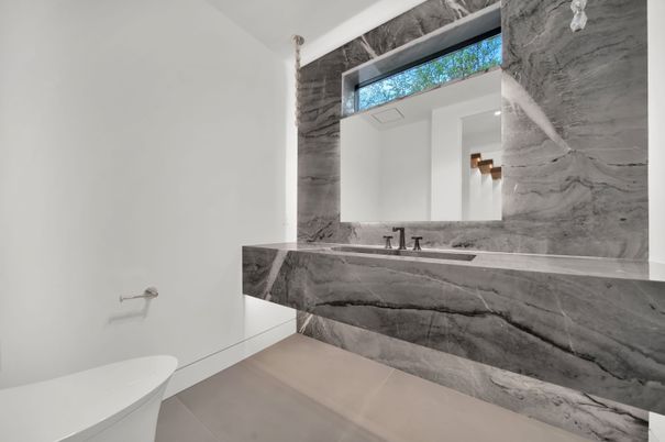 Bathroom, Interior, Marble Walls, Recessed Lighting