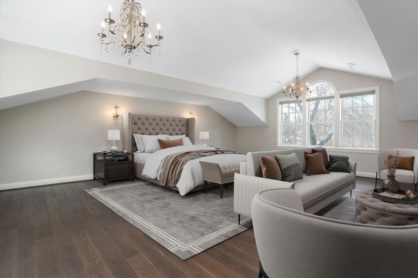 Bedroom, Chandelier, Interior, Wood Texture Flooring