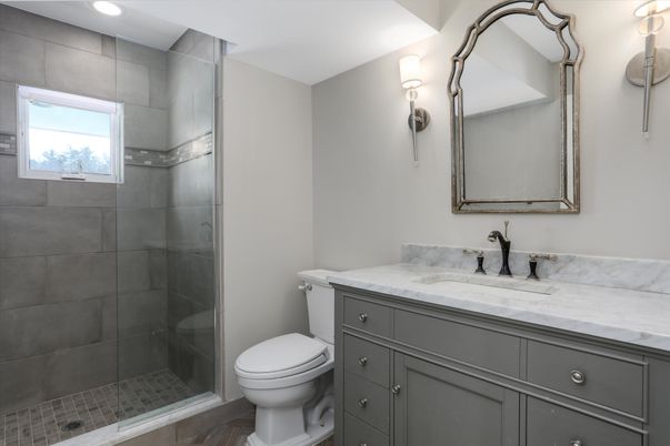 Bathroom, Glass Shower, Interior, Recessed Lighting