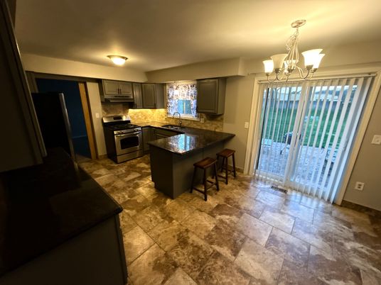 Chandelier, Interior, Kitchen, Stainless Steel Appliances