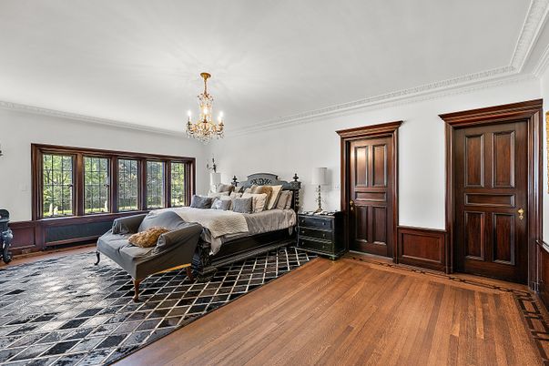 Bedroom, Chandelier, Interior, Wood Texture Flooring
